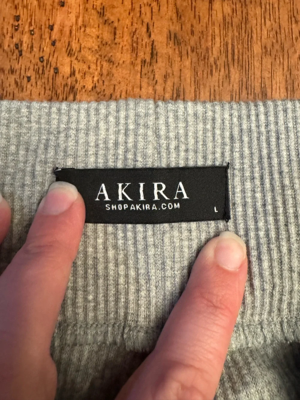 Akira high-waisted ribbed knit flare yoga pants in grey, size large